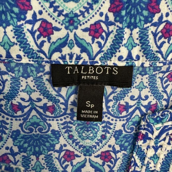 Talbots Batik Print Tunic Top Embroidered Cotton 3/4 Sleeves Casual Blue - Picture 3 of 7